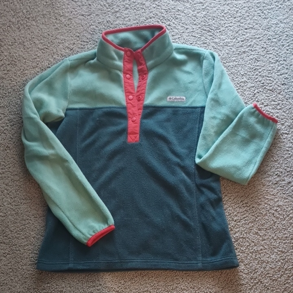 Columbia Green and Coral Fleece Pullover
